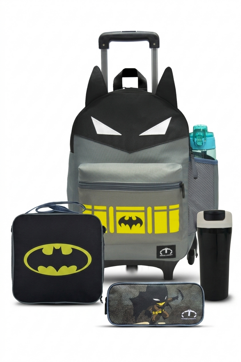 Maiyaan Batman Dark Knight 4-in-1 School Bundle - Trolley Bag, Lunch Box, Pencil Case & Water Bottle