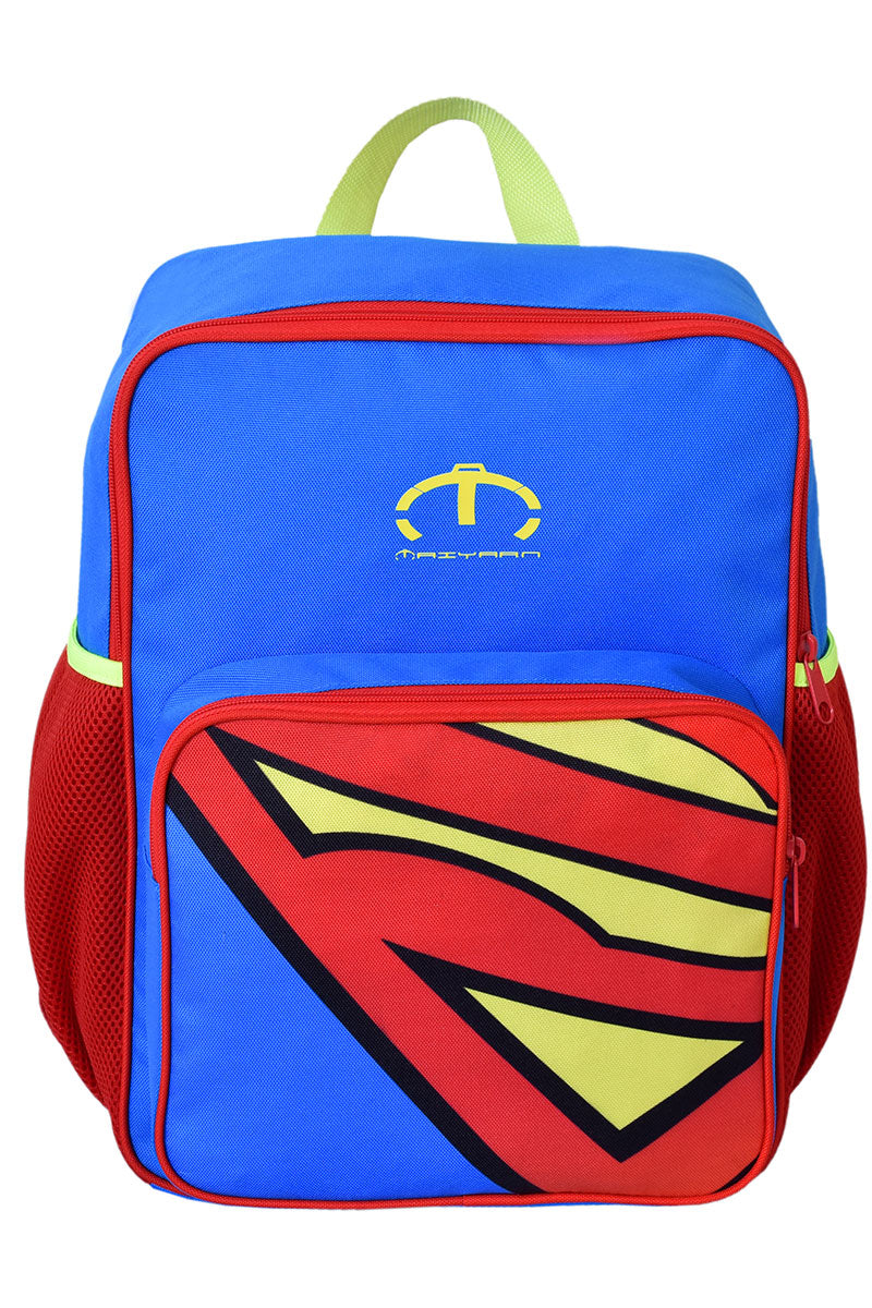 Superman School Bags For Kids with Detachable Pencil Case Pocket - Blue
