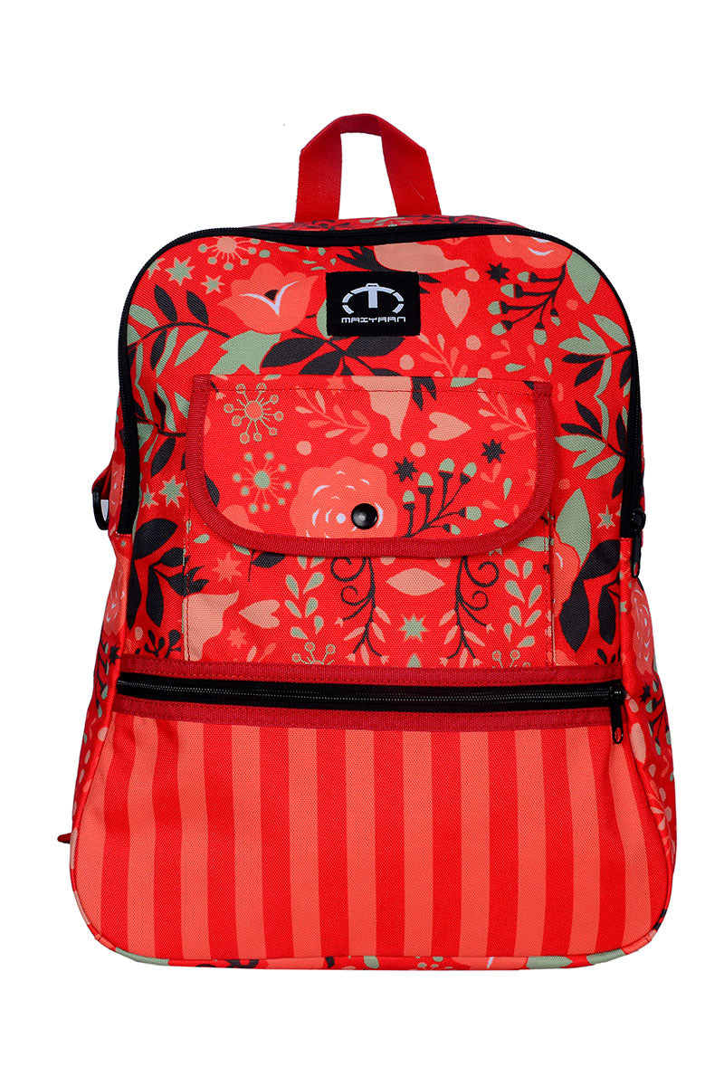 Red Flowers School Backpack For Girls with 17" Laptop Space